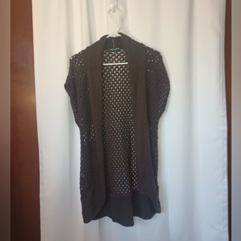 Fashion Bug Womens Y2K Forest Fairy Grunge Open Crochet Cardigan Small Brown